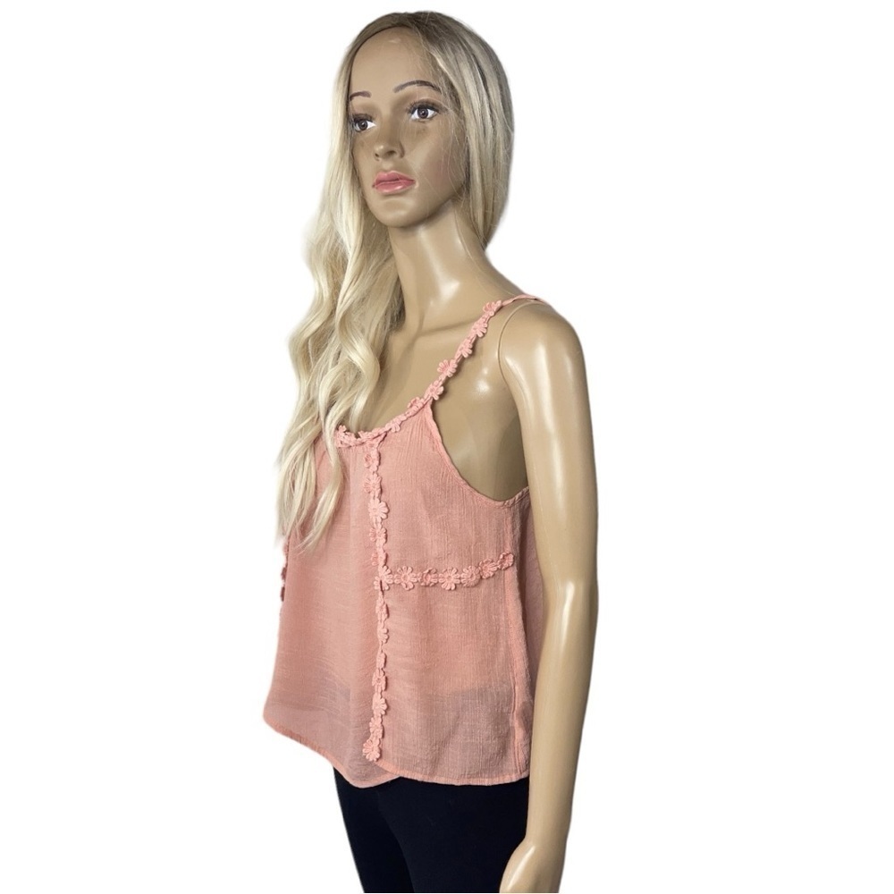 EM Pink Spaghetti Strap Top with Flower Appliqué Details